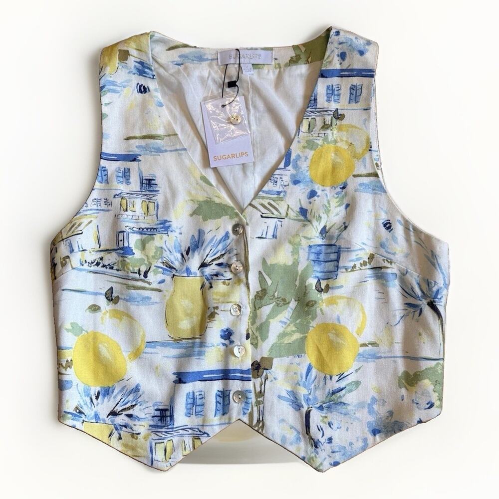 Sugarlips Amalfi Coast Kayri Vest Button Front Cropped Women's Medium NWT
